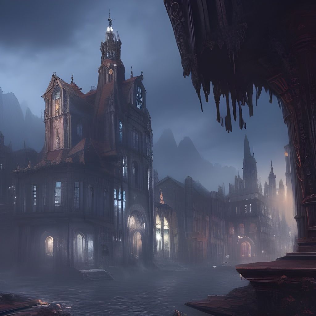 Detailed Gothic Town Fantasy Art