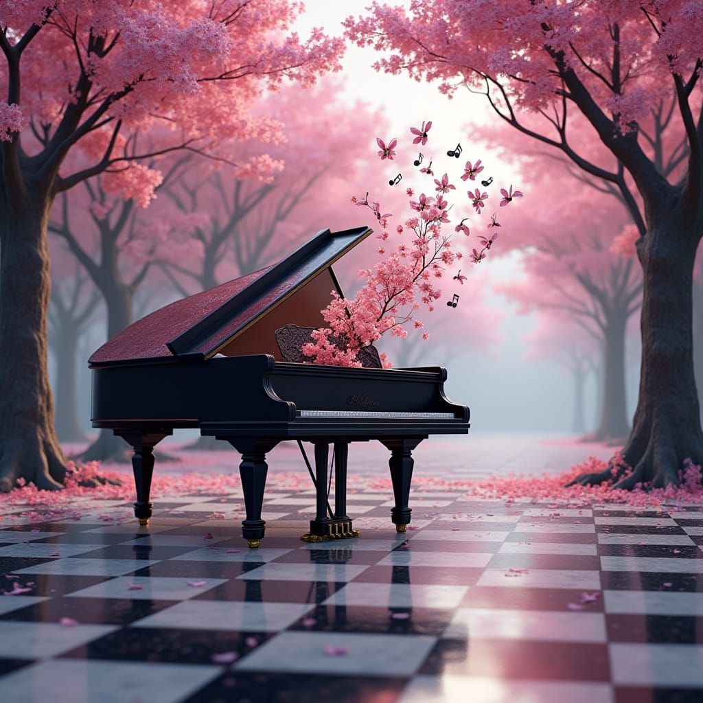 Fantastical Cherry Blossom Concert Hall in Deep Color