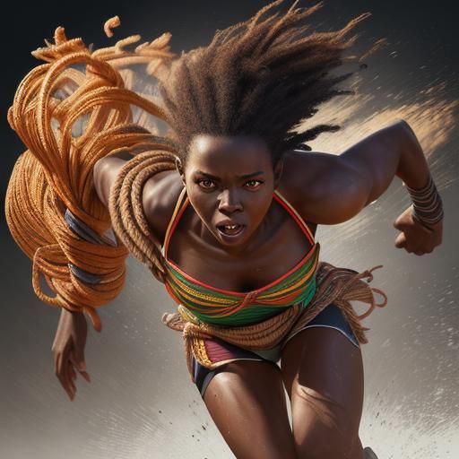 African Runner Whirling Rope: Hyperrealistic Splash Art