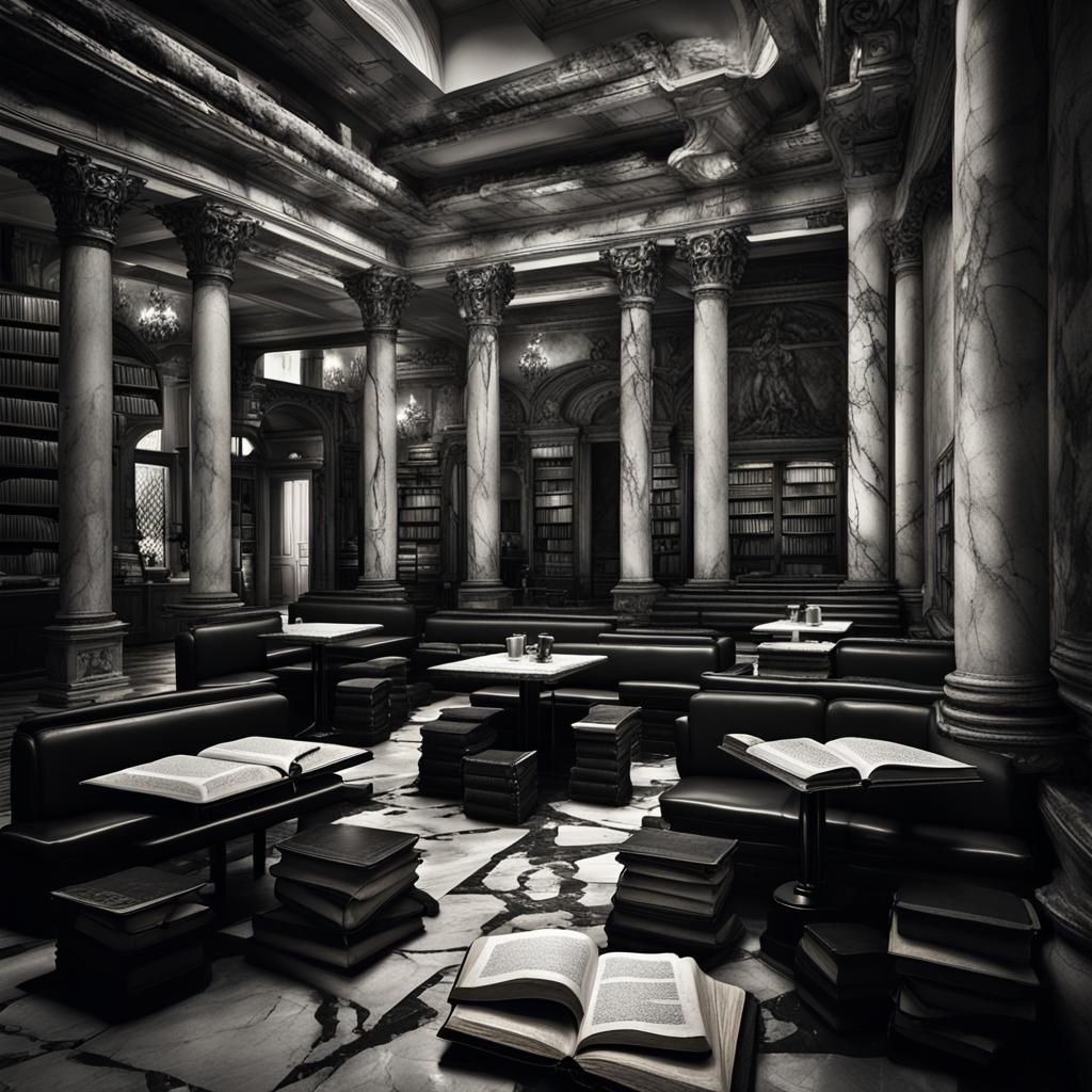 Goth Model in Coffee Shop: Black and White Photography