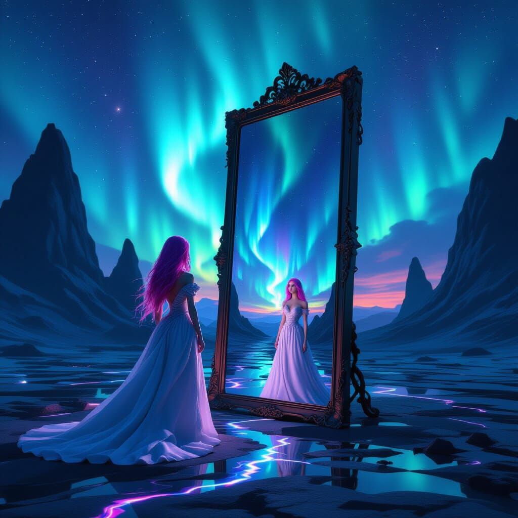 Surreal Aurora Mirror Reflects a Weary Soul