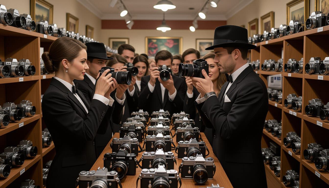 Photographers at Camera Exhibition in Annie Leibovitz Style