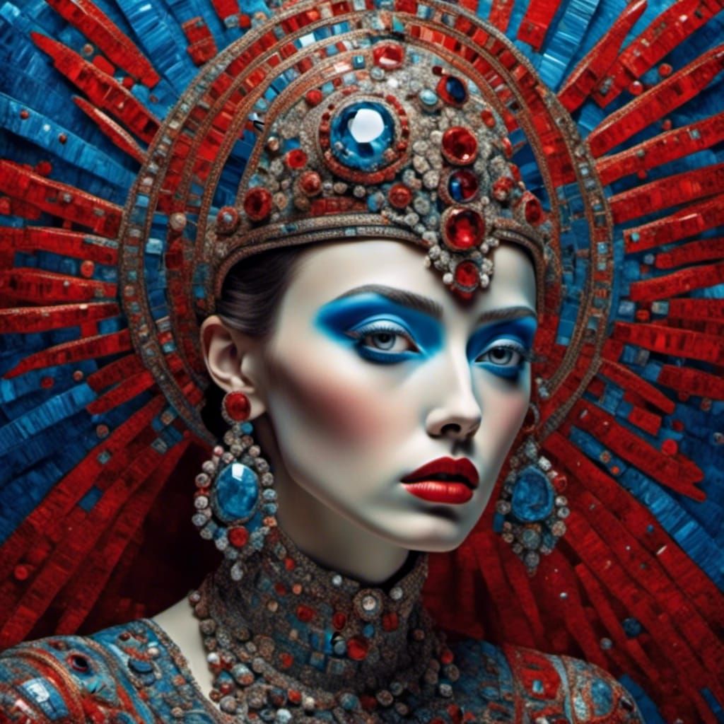 Woman in Gem Palace with Surreal Collage Effect