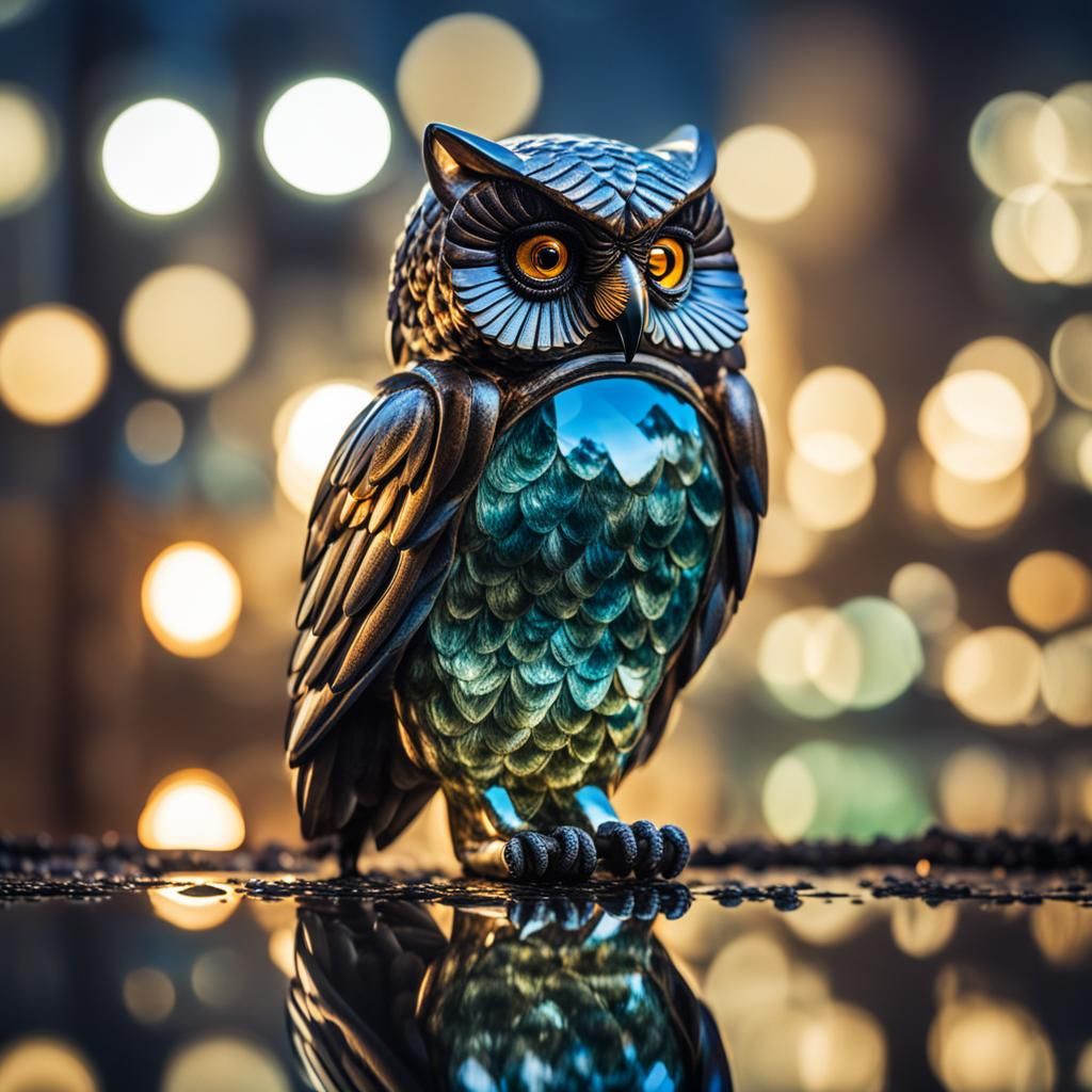Glass Owl Reflection in Professional Photography Style