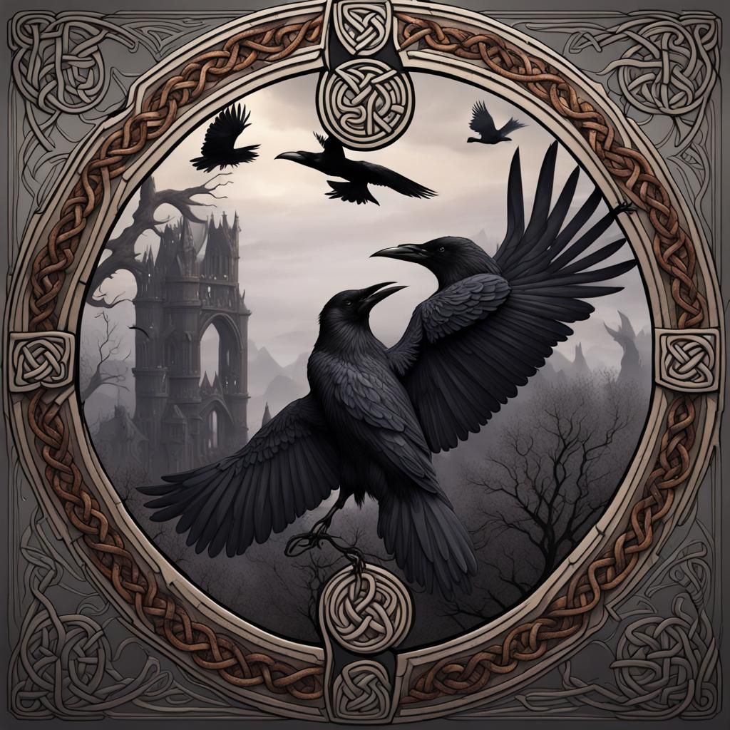 Celtic Raven Tattoo Design in Matte Painting Style