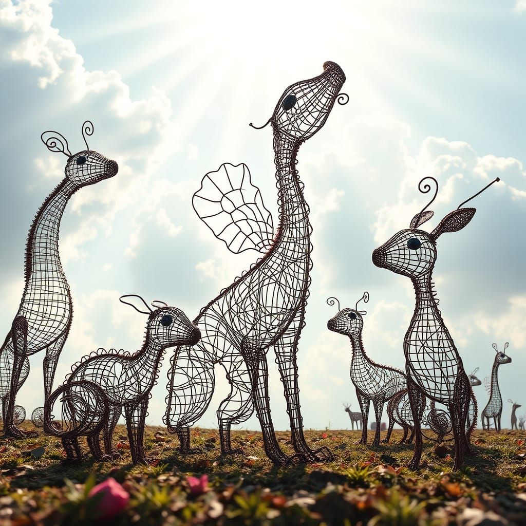 Ethereal Wire Animal Sculptures in Divine Light