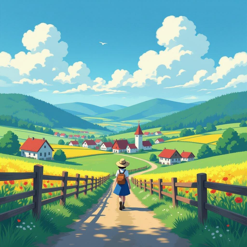 Robin on Forest Path Inspired by Hayao Miyazaki