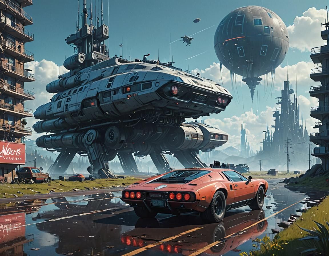 Ethereal Sci-Fi Landscape with Advanced Technology