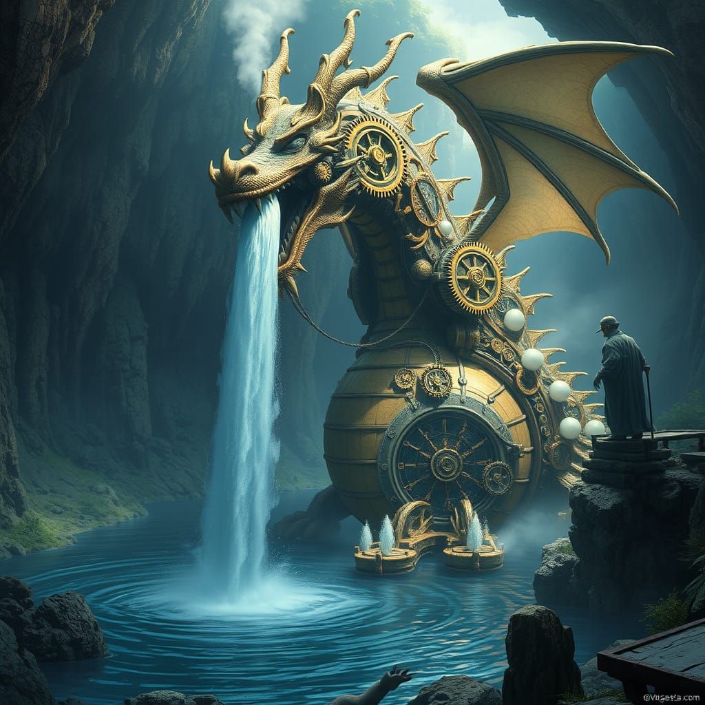 Clockwork Dragon Fountain in Steampunk Style