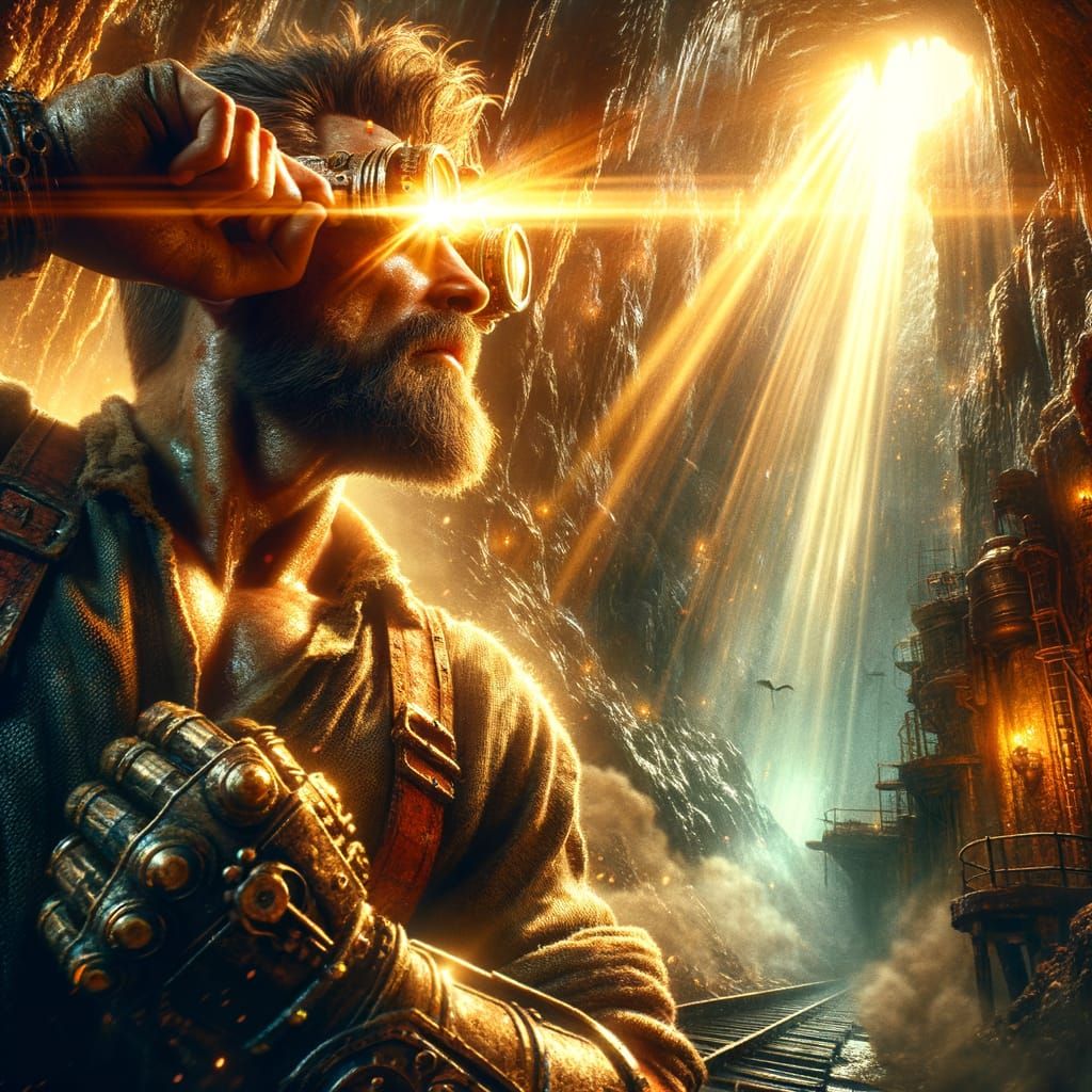 Dwarf Miner Shields Eyes From Unnatural Sunlight Beam