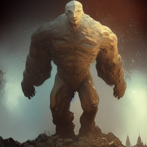 Stone Golem Masterpiece in Dark Fantasy Style