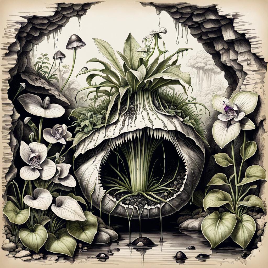 Carnivorous Plant Hybrid Pen and Ink Study