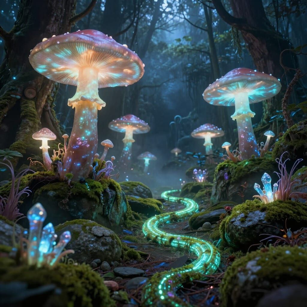 Alien Forest Floor with Crystalline Mushrooms