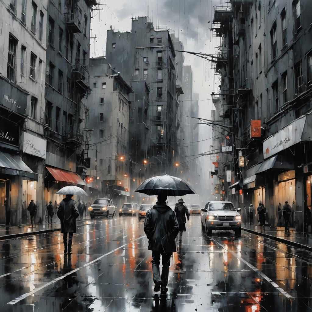 Rainy City Street: Minimalist Alcohol Ink Painting