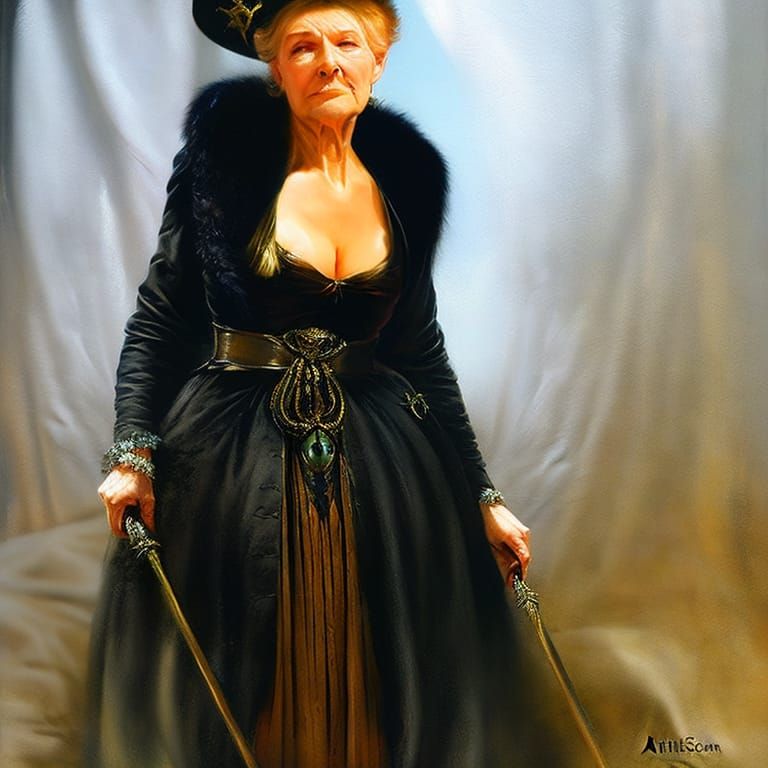 Full color detailed portrait of midleaged old lady with black clothes :: discret beautiful delicated :: by Artgem, Pino ...