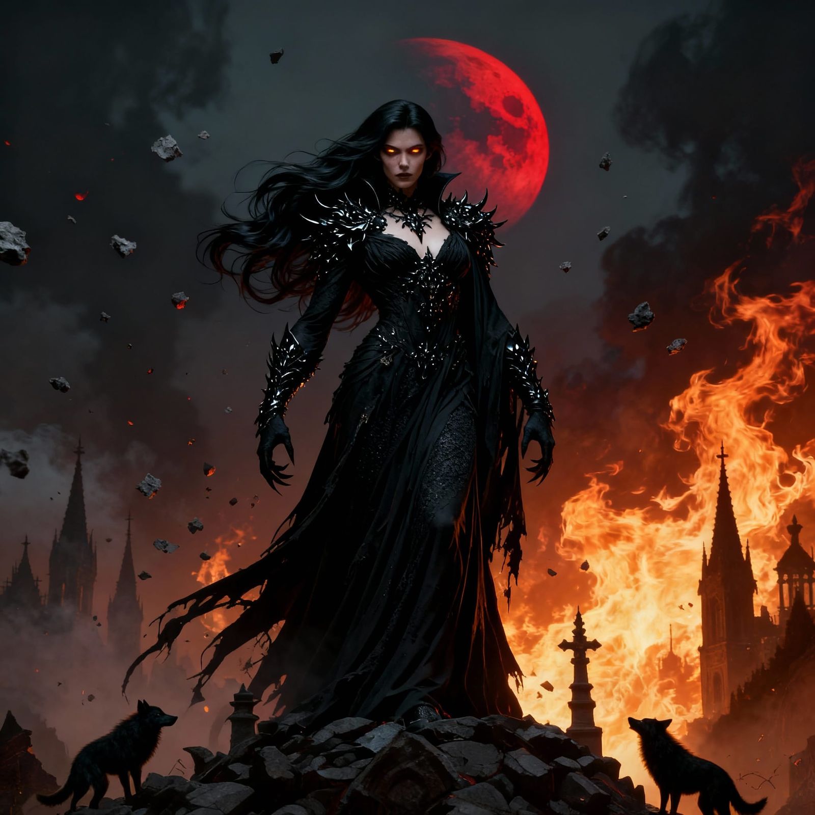 Gothic Dark Fantasy Portrait with Shadow and Flame