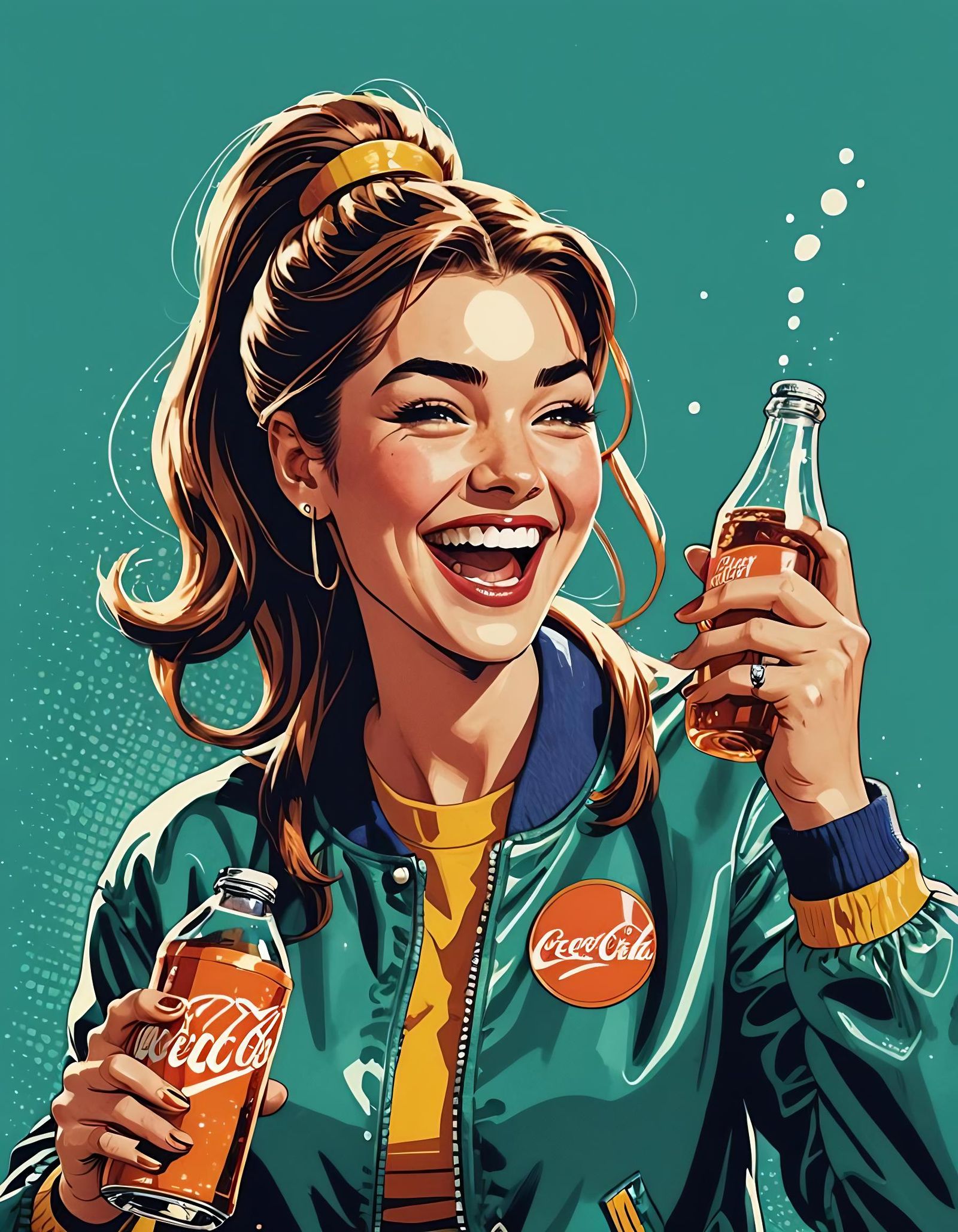 Laughing Girl in Letterman Jacket, Pop Art Style