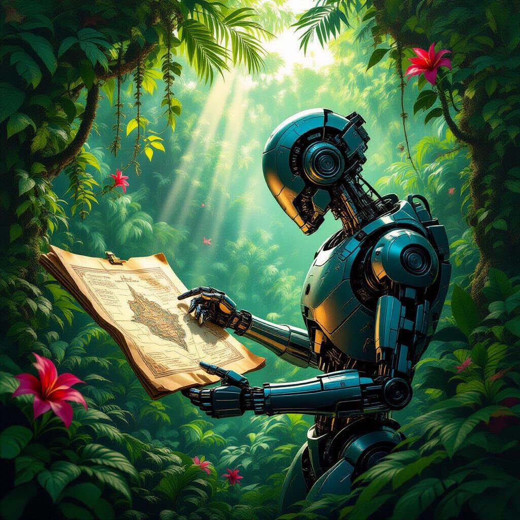 Baroque Robot Discovers Treasure Map on Tropical Island