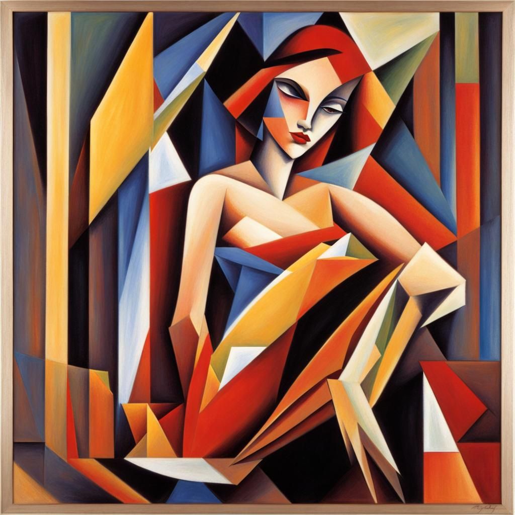 Abstract Cubist Portrait of Gwen in Vivid Colors