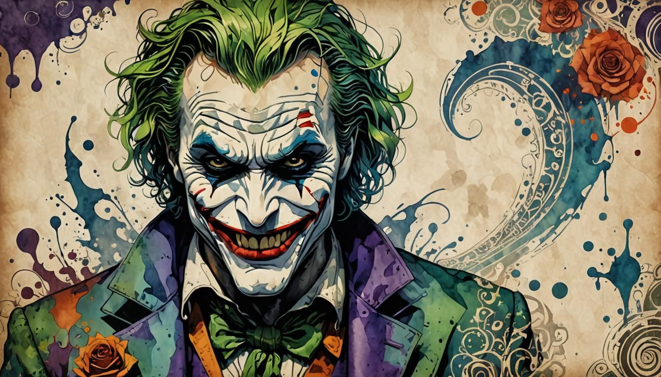 The Joker on Parchment in Vintage Watercolor Style