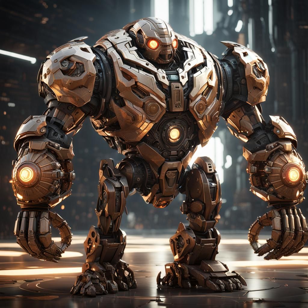 Bronze Golem Mech with Glowing Power Core