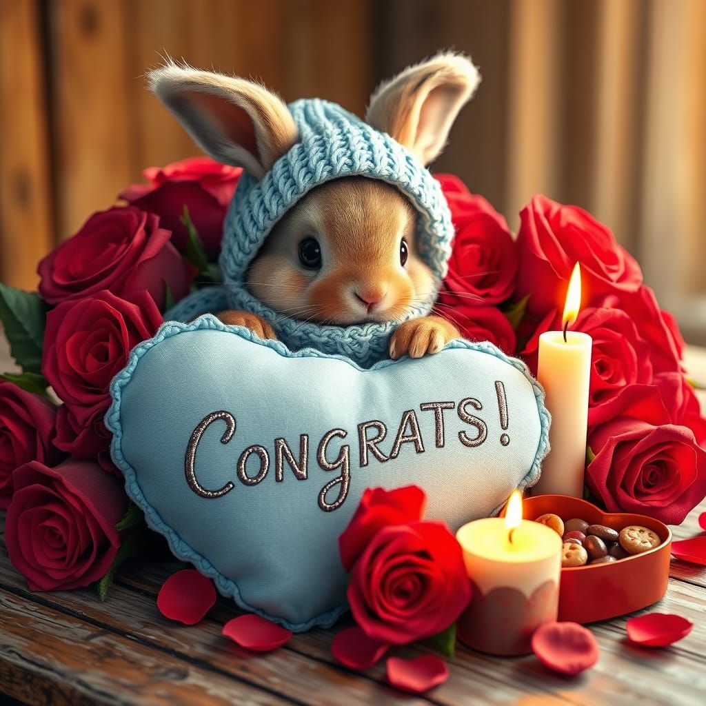 A whimsical and enchanting illustration captures the essence of romance in a charming setting. A cute, cuddly baby bunny...