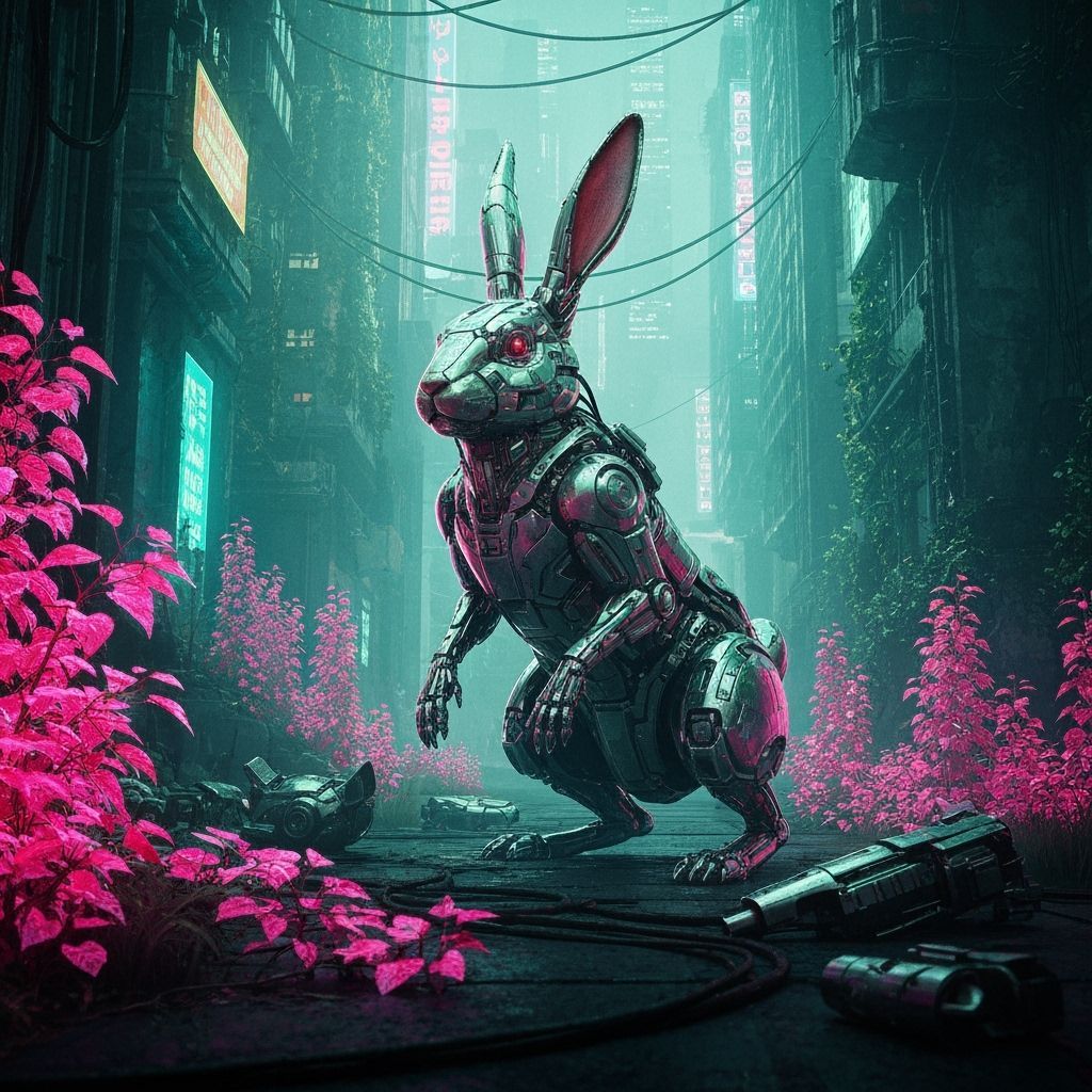 Cybernetic Rabbit in Neon Metropolis