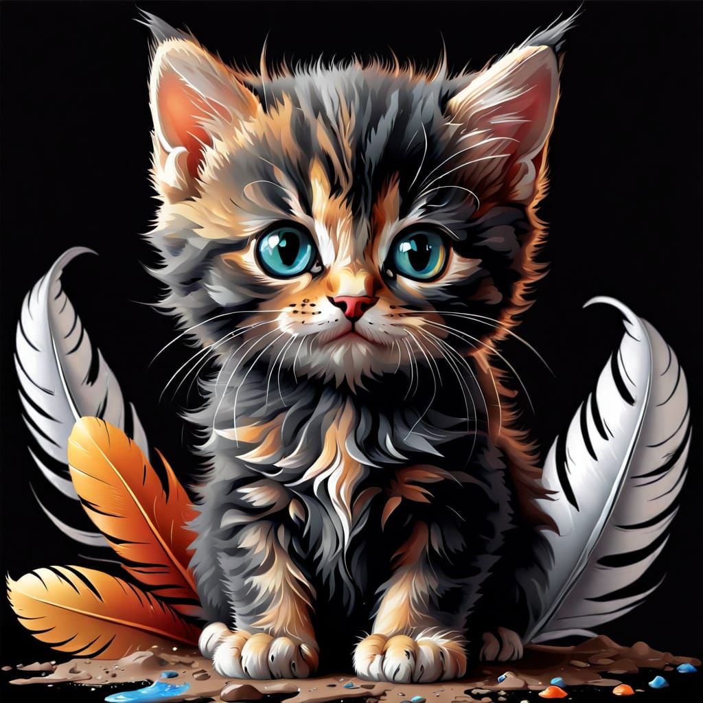 Cute Kitten in Whimsical Painting Style