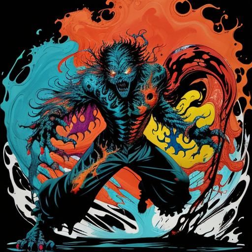 Spectral Shadow Monster in Liquid Ink Style