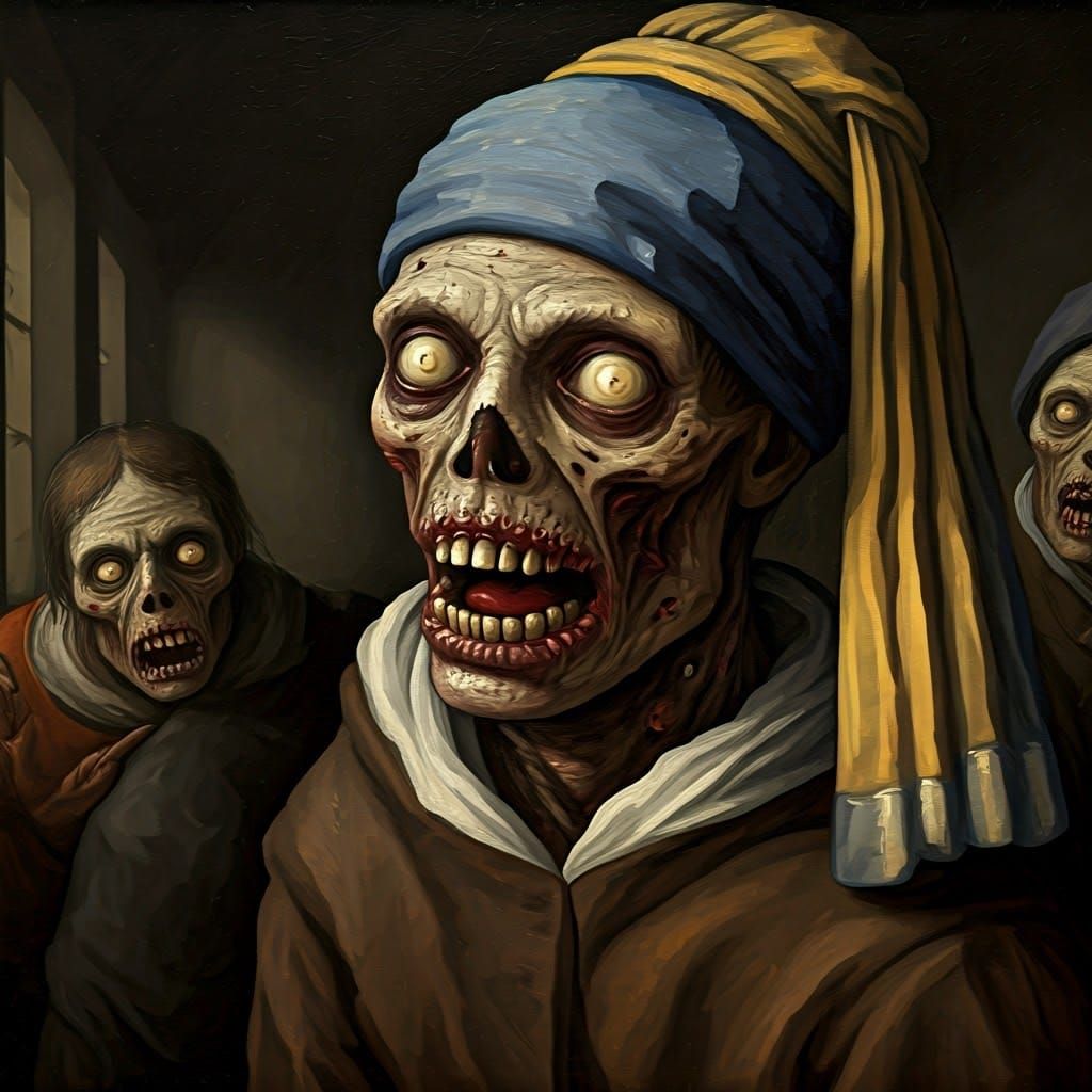 Zombie Girl With The Pearl Earring - (Vermeer-esque, oil on ...
