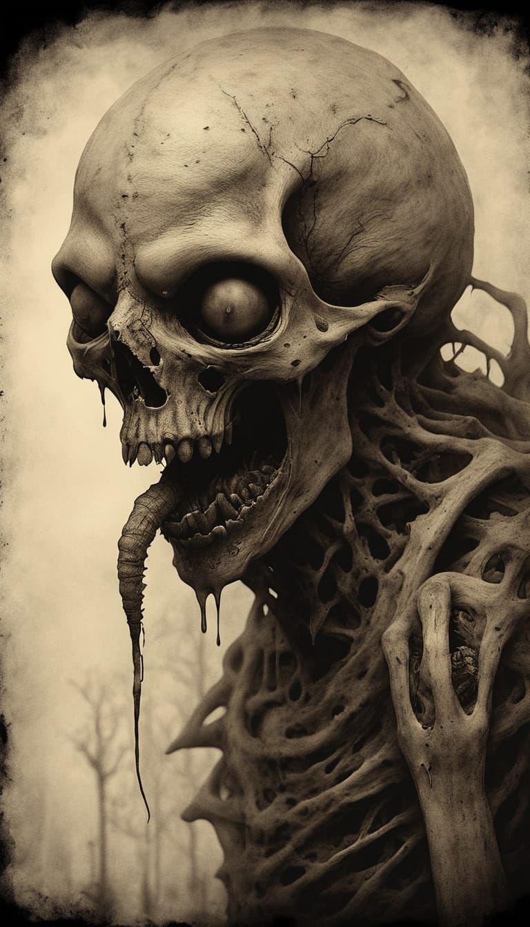 Gothic Horror Charcoal Drawing in Sepia Tones