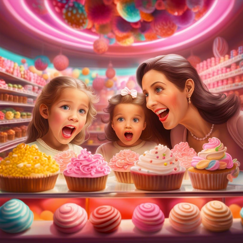 Mother and Daughters' Candy Shop Wonder: Impressionistic Pho...