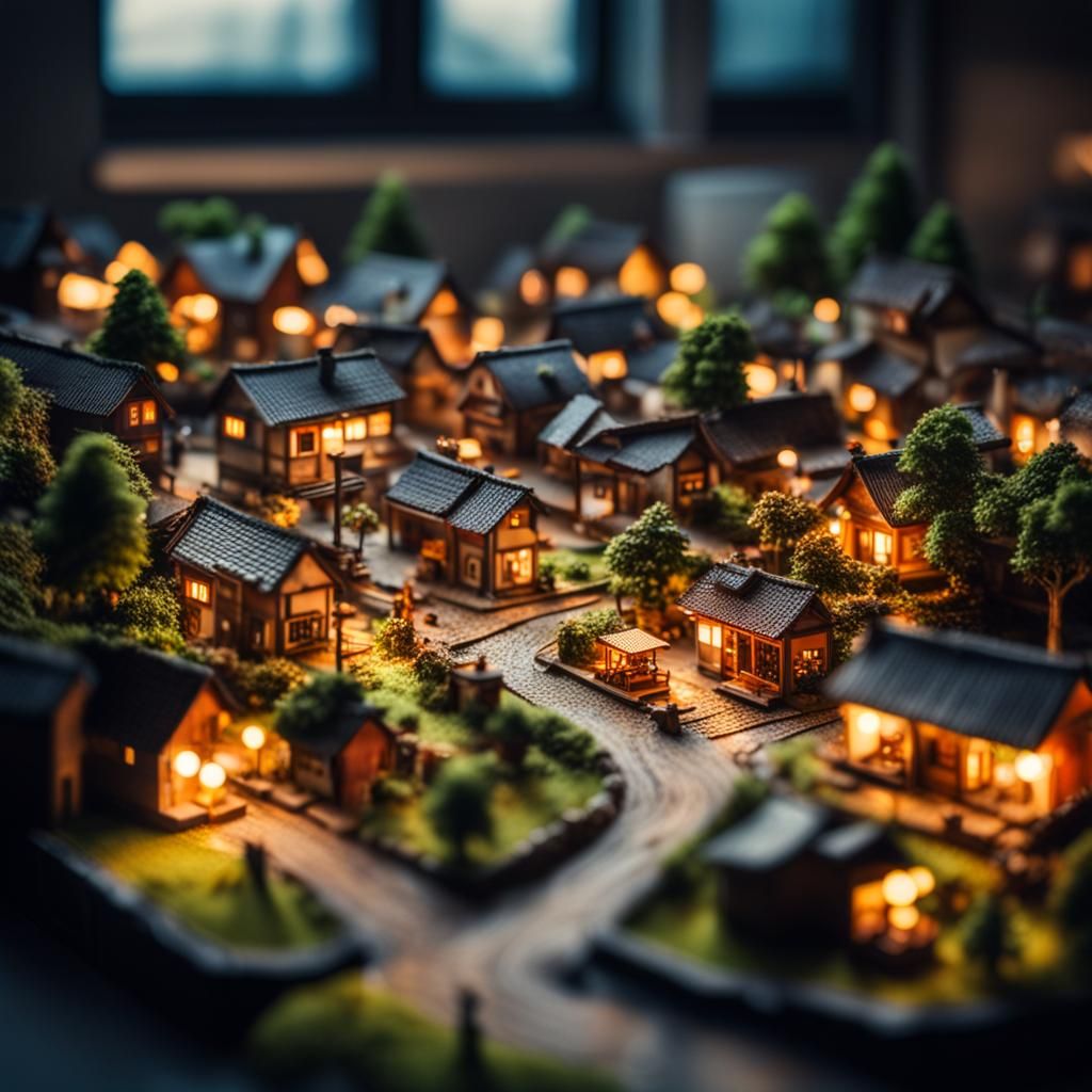 Miniature Village Inside Bento Box: Tilt-Shift Photography