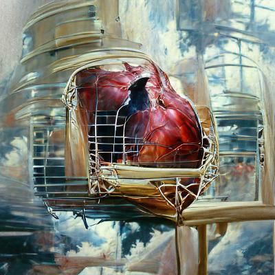 Heart in Birdcage: Oil Painting