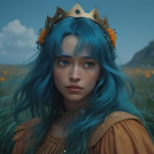 Woman with Peacock Feathers and Floral Crown