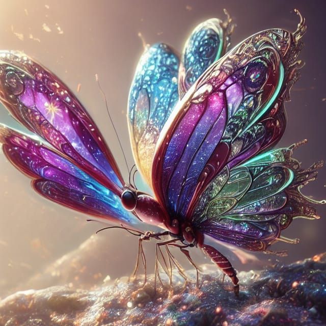 Glass Monarch Butterfly in Living Room - Digital Painting