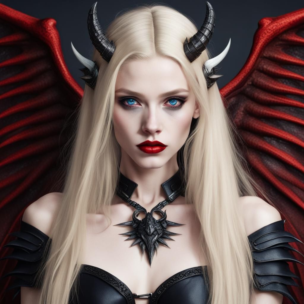 Blonde Demon with Red and Black Wings