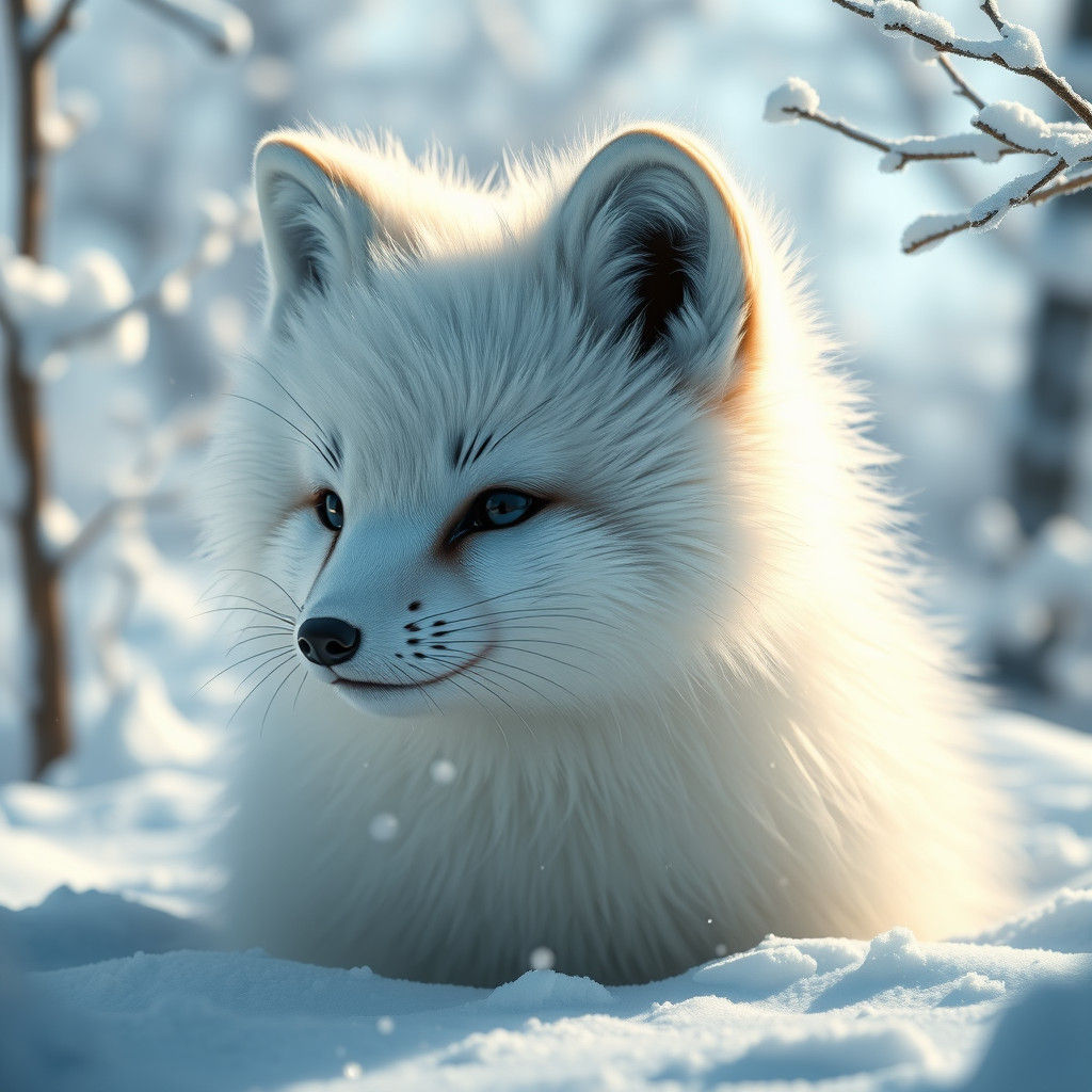 Fluffy Arctic Fox Portrait in Snowy Landscape