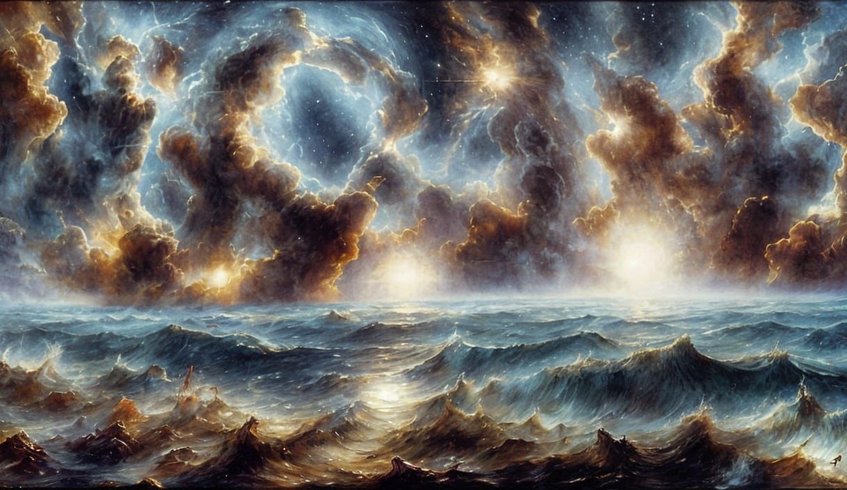Cosmic Oceanic Scene in Oil Painting Style
