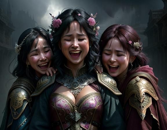Women Laughing Hysterically: Cinematic Digital Painting