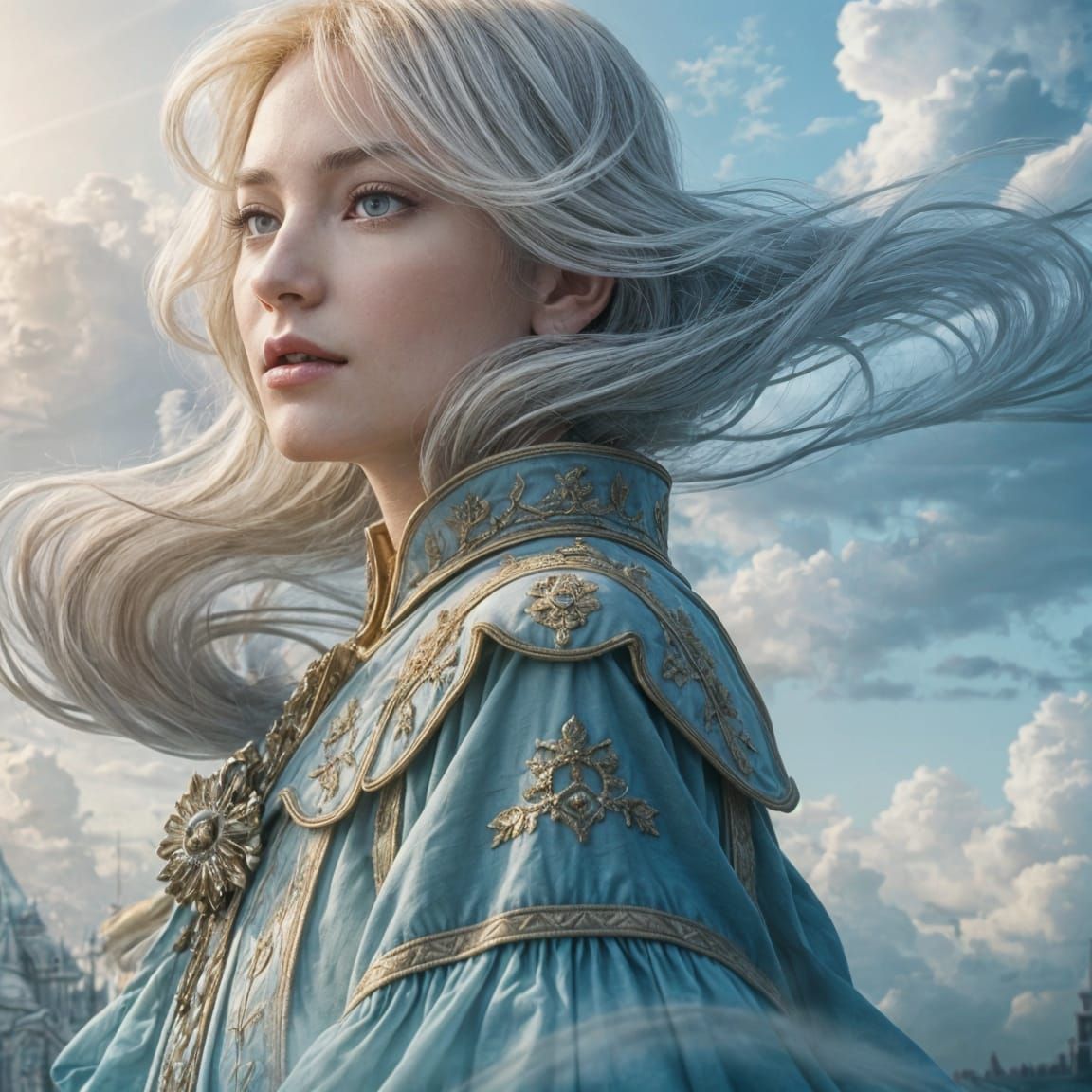 Ethereal Vision: Cloud-Capped Towers Dissolving in Light