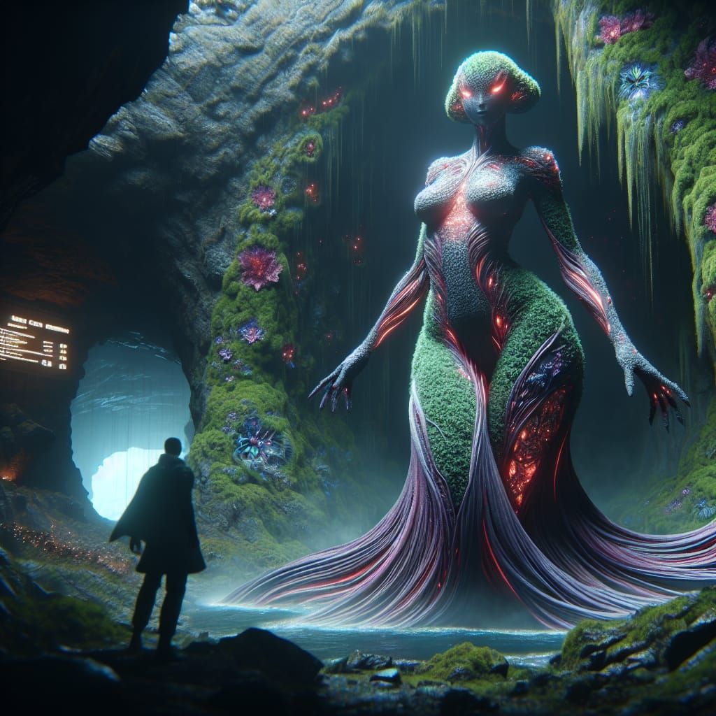 Slime Goddess in Glowing Cavern: Fantasy Matte Painting