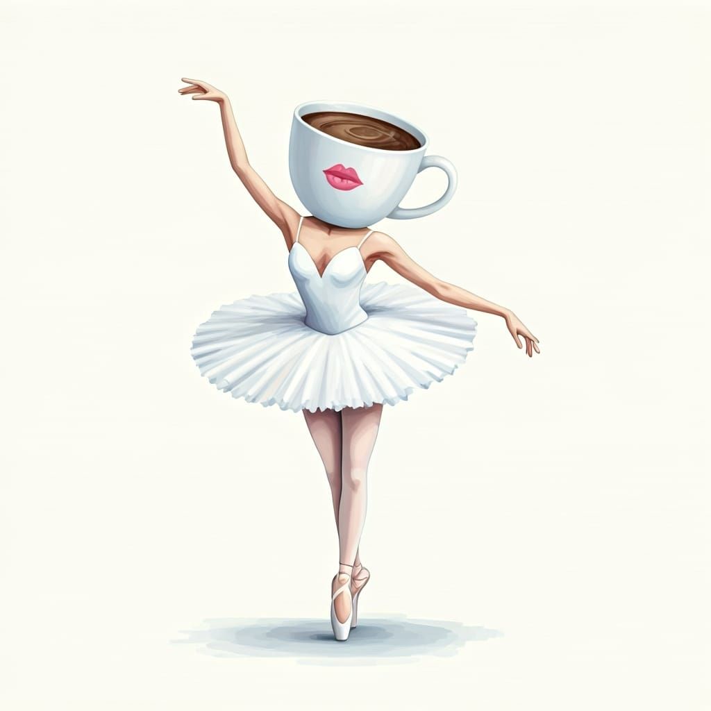 Whimsical Ballerina with Coffee Cup Head