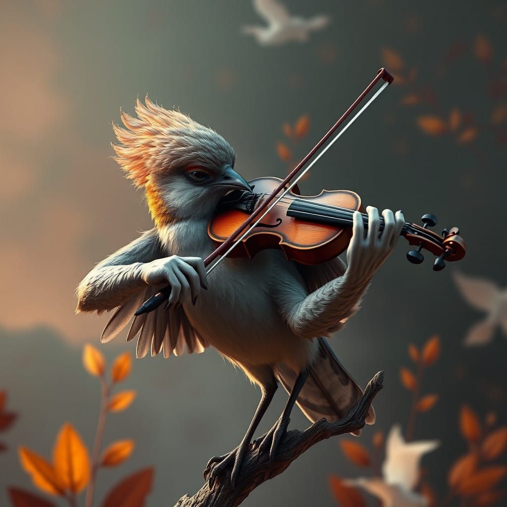 Surreal Bird Plays Violin in a Whimsical, Matte-Painted Drea...