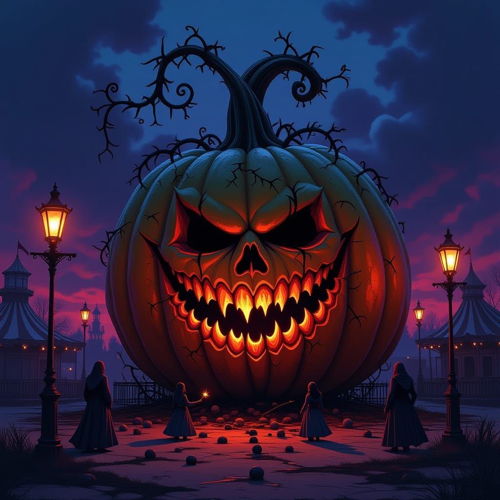 Colossal Gourd Monarch Harvests Souls in Dark Fantasy Art