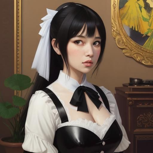 French Maid Portrait in Watercolor Rainbow Style