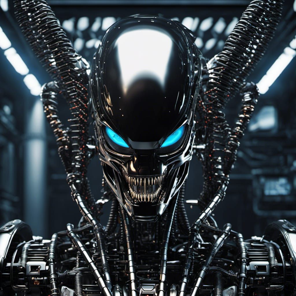 Cybernetic Xenomorph Robot in Cyberpunk Style