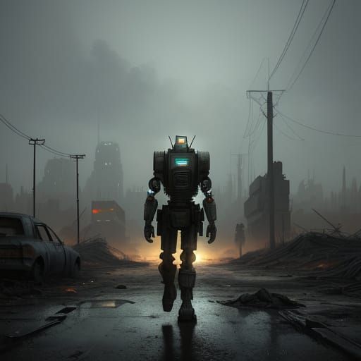 Robot in Desolate City Concept Art
