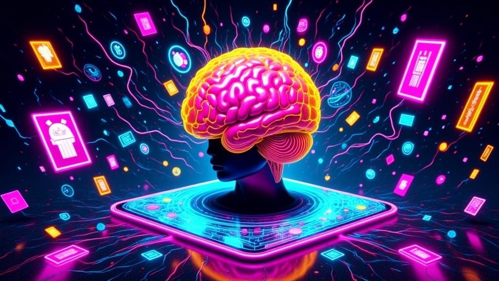 Brain as Smartphone in Playful Futuristic Style
