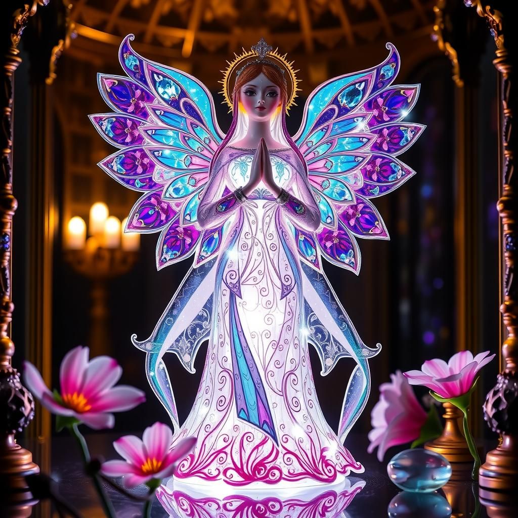 Enameled Glass Angel Figurine in Astral Style